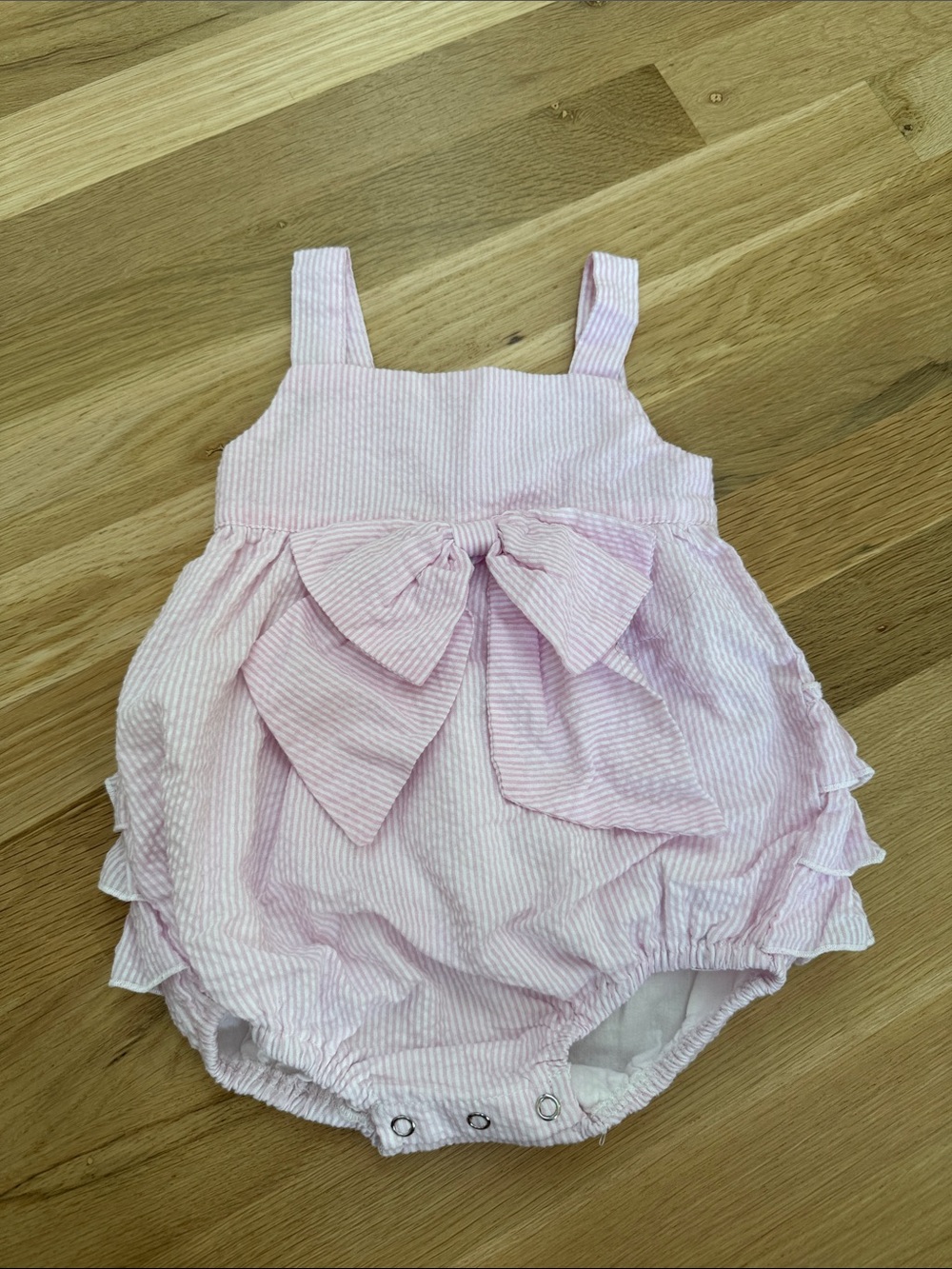 Baby Pink Seersucker Bow Romper - Infant One-Piece